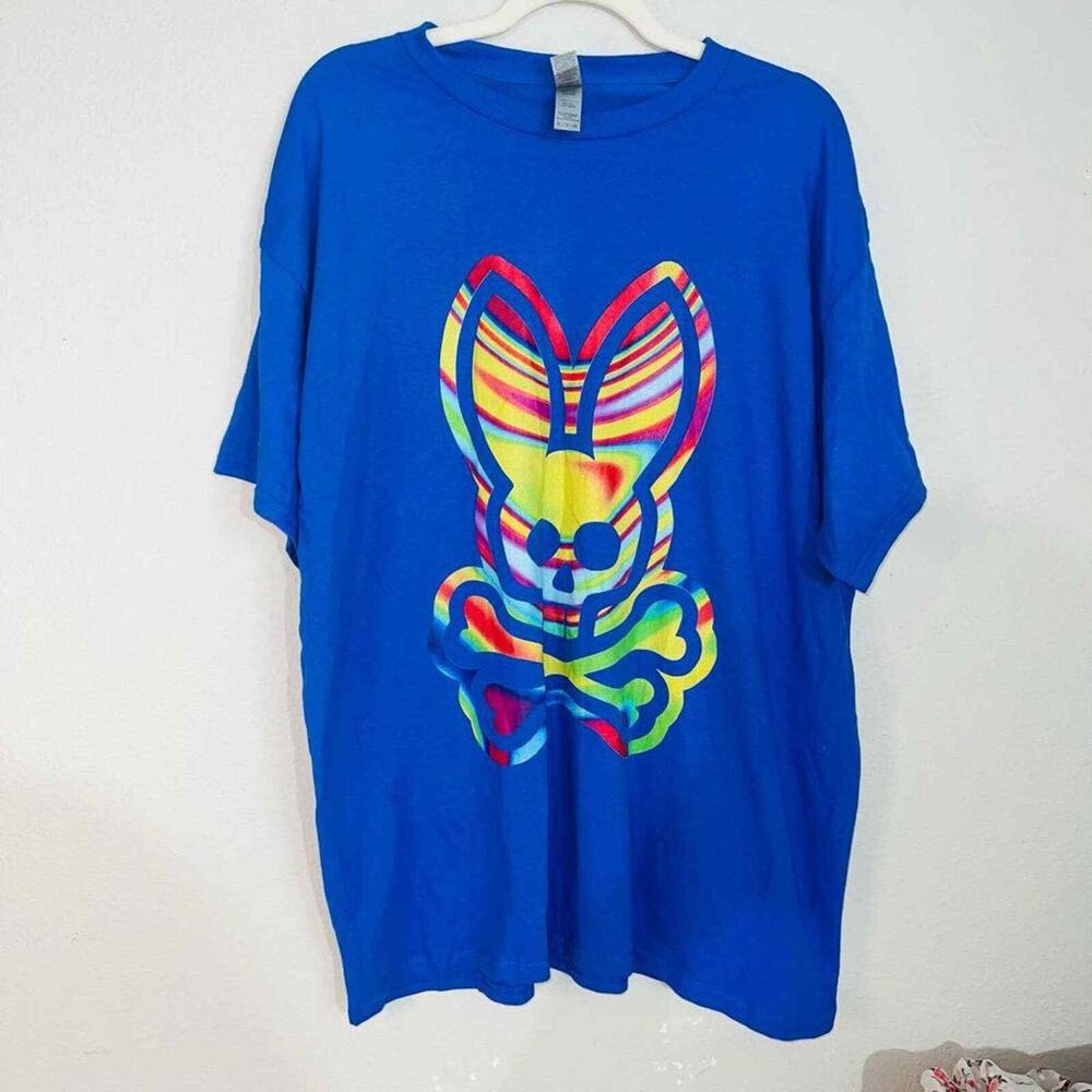 Blue Psychedelic Graphic Short-Sleeve T-Shirt